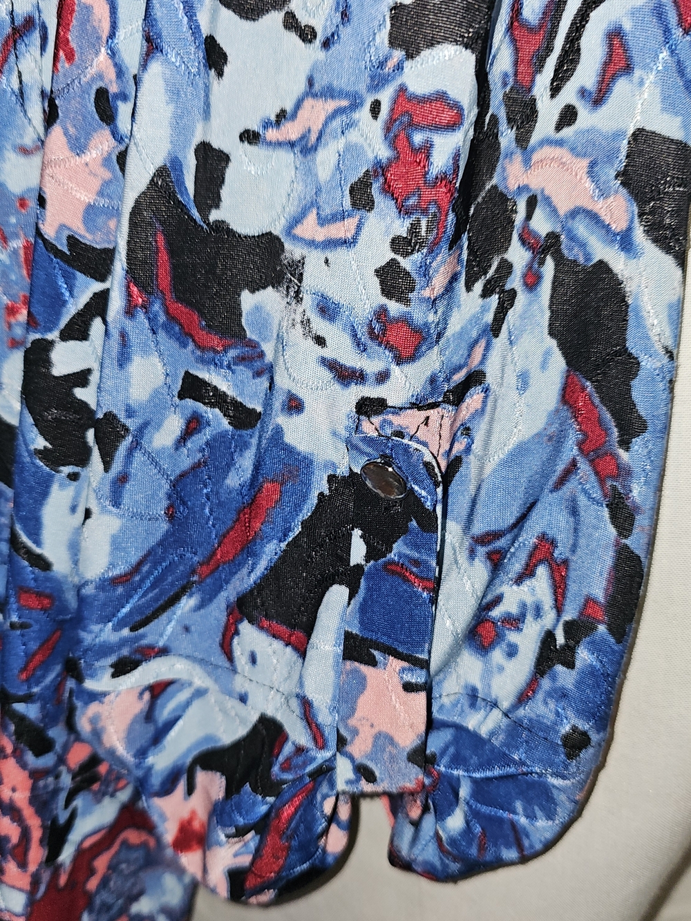 New directions Blue Floral Pleated Blouse with Pink Accents - Picture 2 of 5